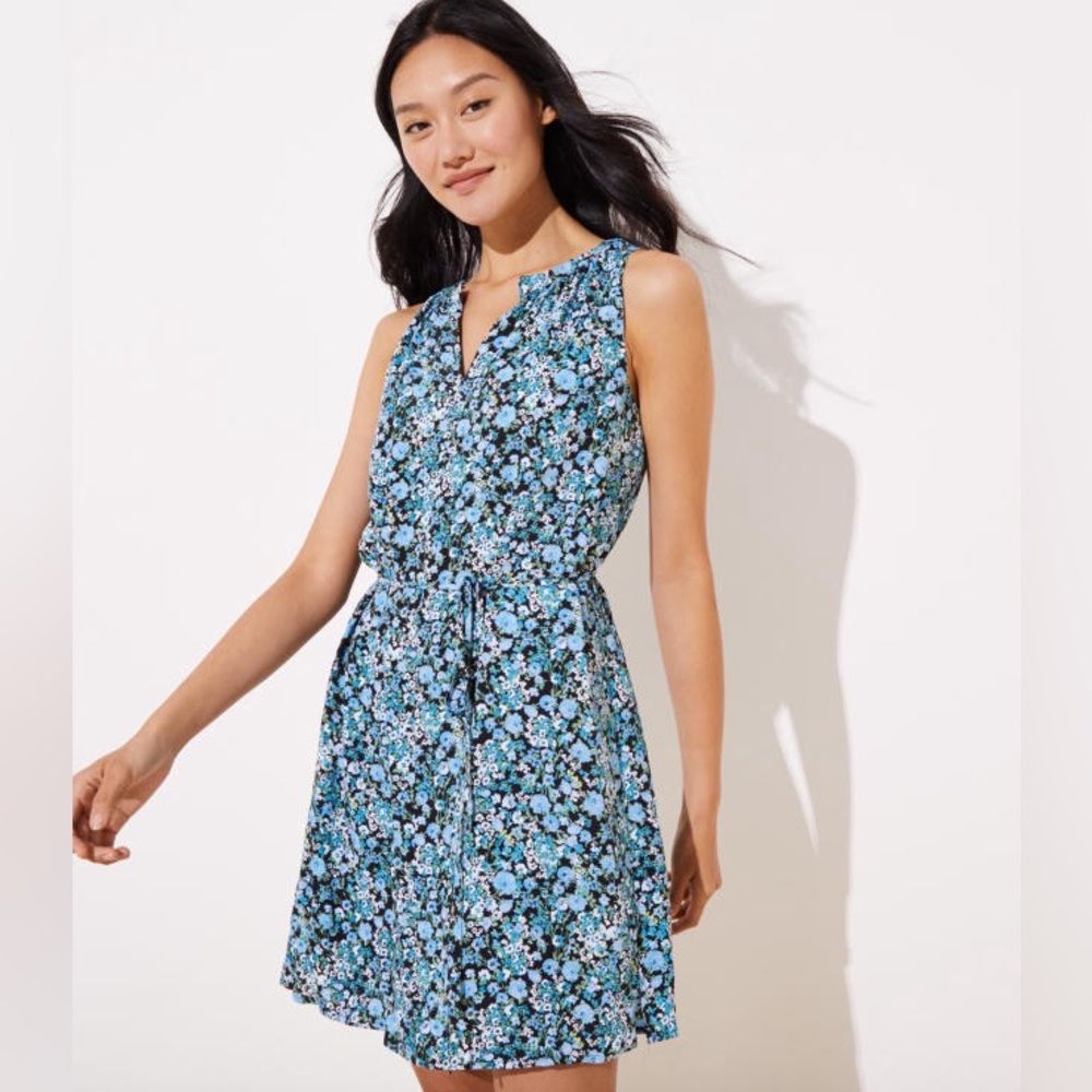Loft blue floral dress with tie
